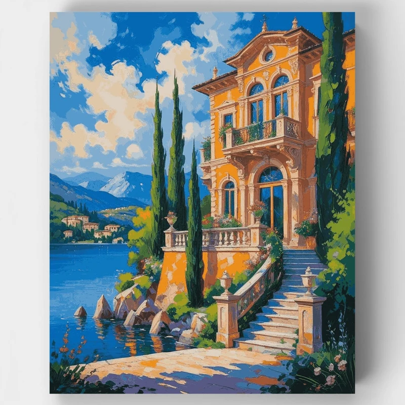 Mediterranean Villa Lakeside Paradise - Paint by Numbers Kit