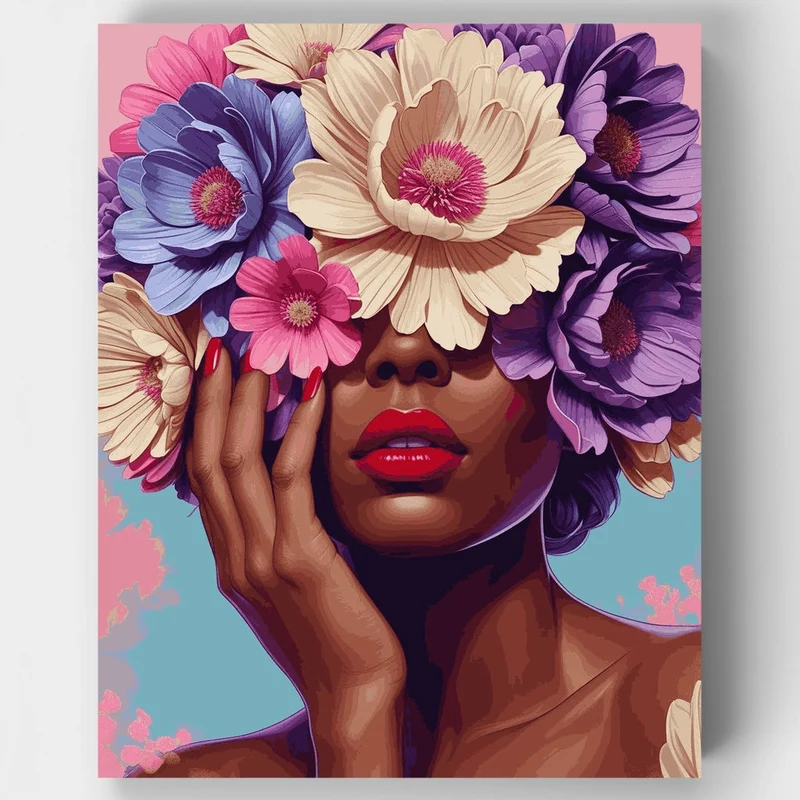 Floral Portrait with Vibrant Blooms - Paint by Numbers Kit