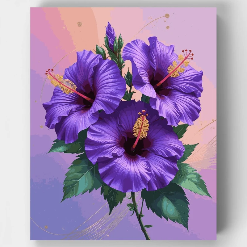 Purple Hibiscus Flowers - Paint by Numbers Kit