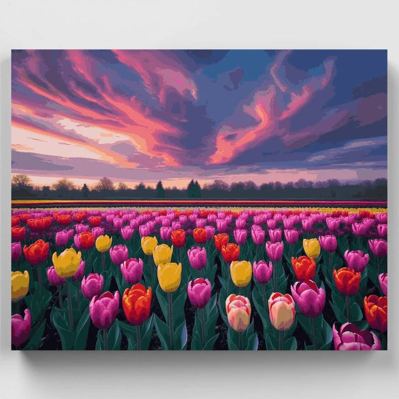 Vibrant Tulip Field at Sunset - Paint by Numbers Kit