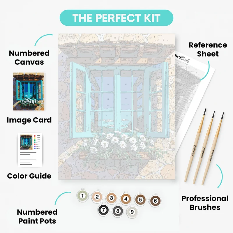 Mediterranean Window with White Flowers - Paint by Numbers Kit