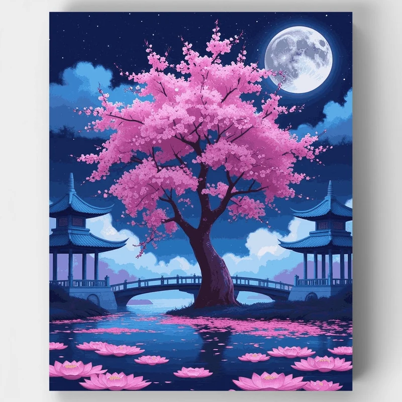 Cherry Blossom Moonlight Garden - Paint by Numbers Kit