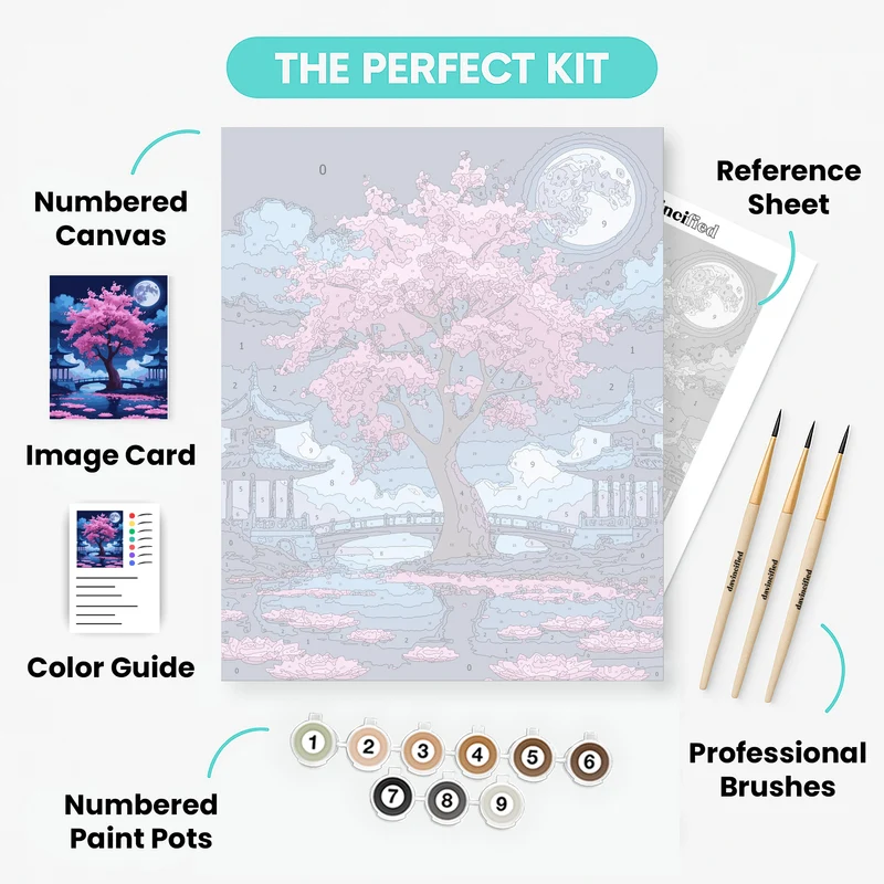 Cherry Blossom Moonlight Garden - Paint by Numbers Kit