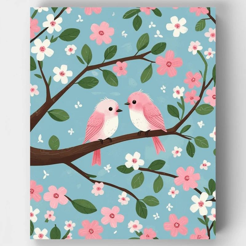 Spring Birds on Cherry Blossom Branch - Paint by Numbers Kit