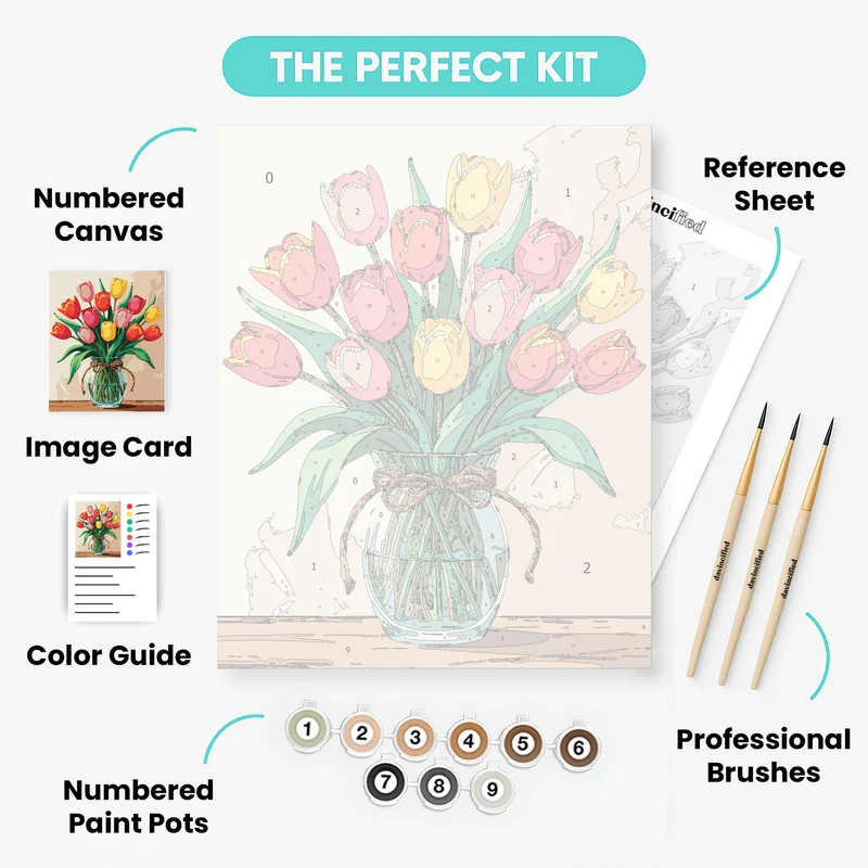 Colorful Tulips in Glass Vase - Paint by Numbers Kit