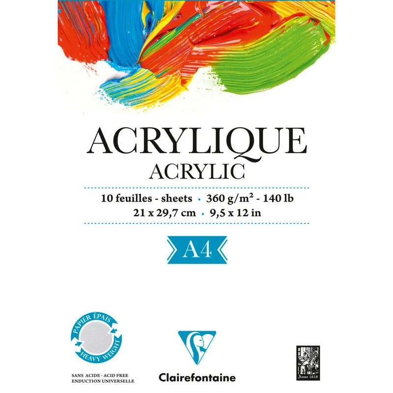 CLAIREFONTAINE Acrylblock 360 g/m² 10 Blatt A4 rundum geleimt