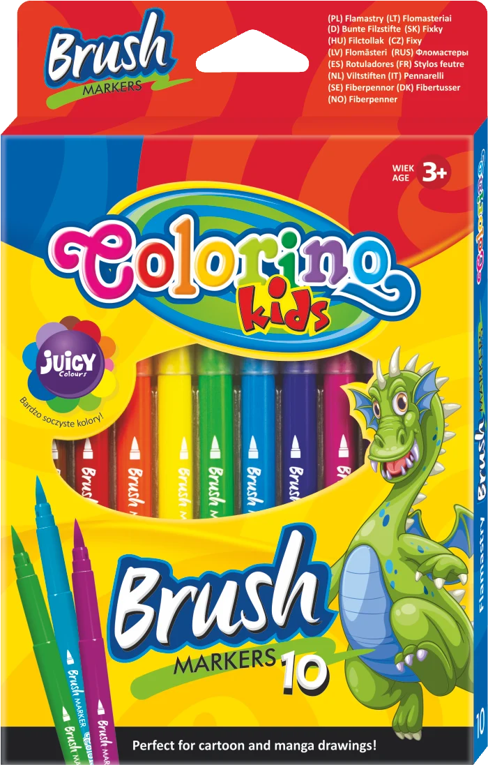 Флумастери Colorino Brush с дълъг четков връх – 10 цвята