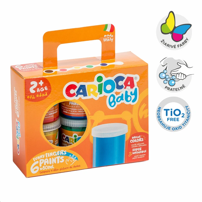 Carioca бои за рисуване с пръсти Baby 2+, хартиено куфарче, 6 × 80 ml