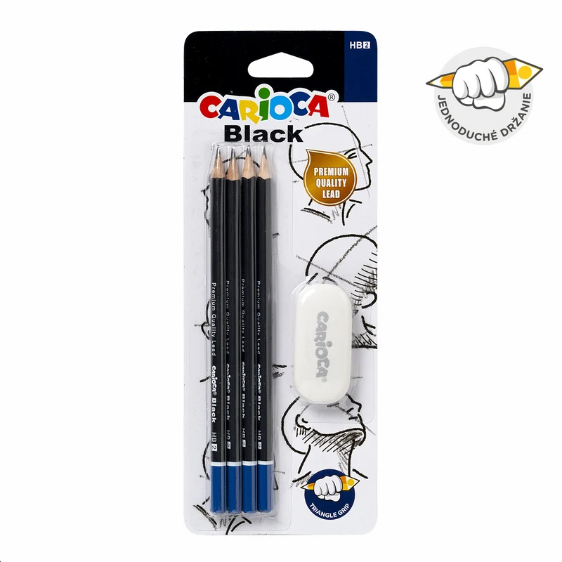 Carioca Dreikant-Bleistift-Set Black 2/HB mit Radiergummi, 4 Stk.