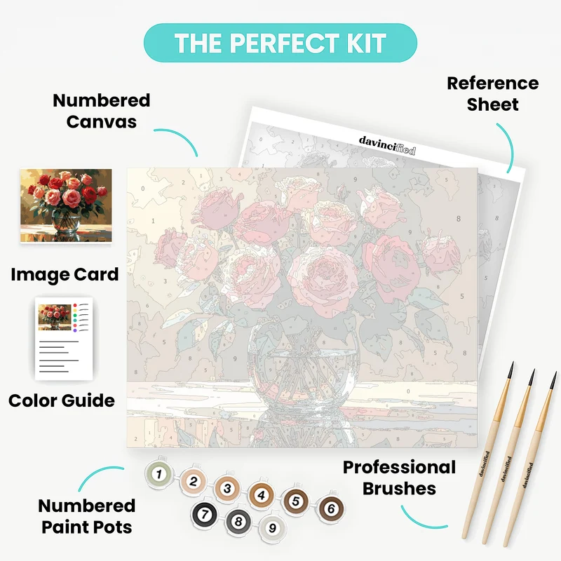 Elegant Rose Bouquet in Glass Vase - Paint by Numbers Kit
