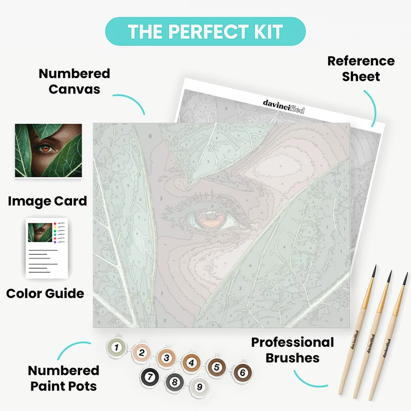 Nature's Gaze Through Green Leaves - Paint by Numbers Kit
