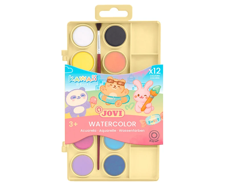 Sada akvarelnih boja JOVI Kawaii 22 mm - 12 kom s kistom