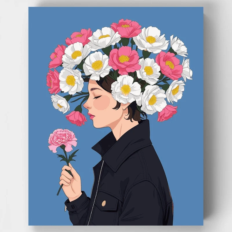 Floral Portrait Woman with Blooming Hair - Paint by Numbers Kit