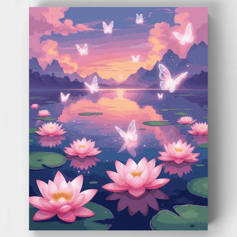 Magical Lotus Pond with Butterflies - Paint by Numbers Kit
