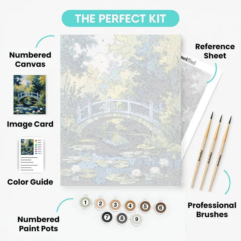 Serene Garden Bridge with Water Lilies - Paint by Numbers Kit