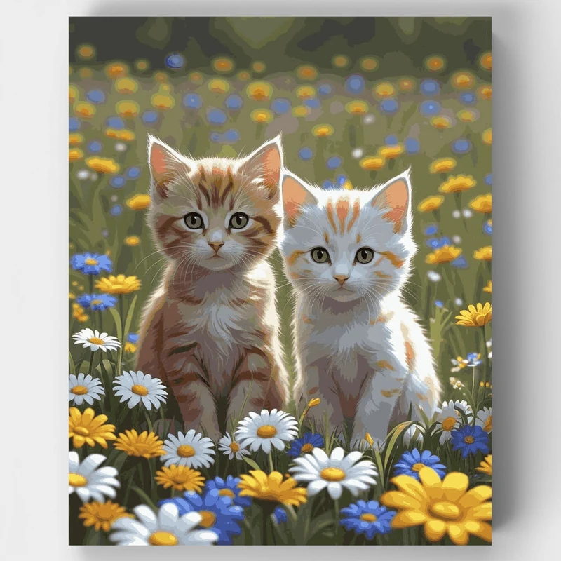 Two Adorable Kittens in Wildflower Meadow - Paint by Numbers Kit