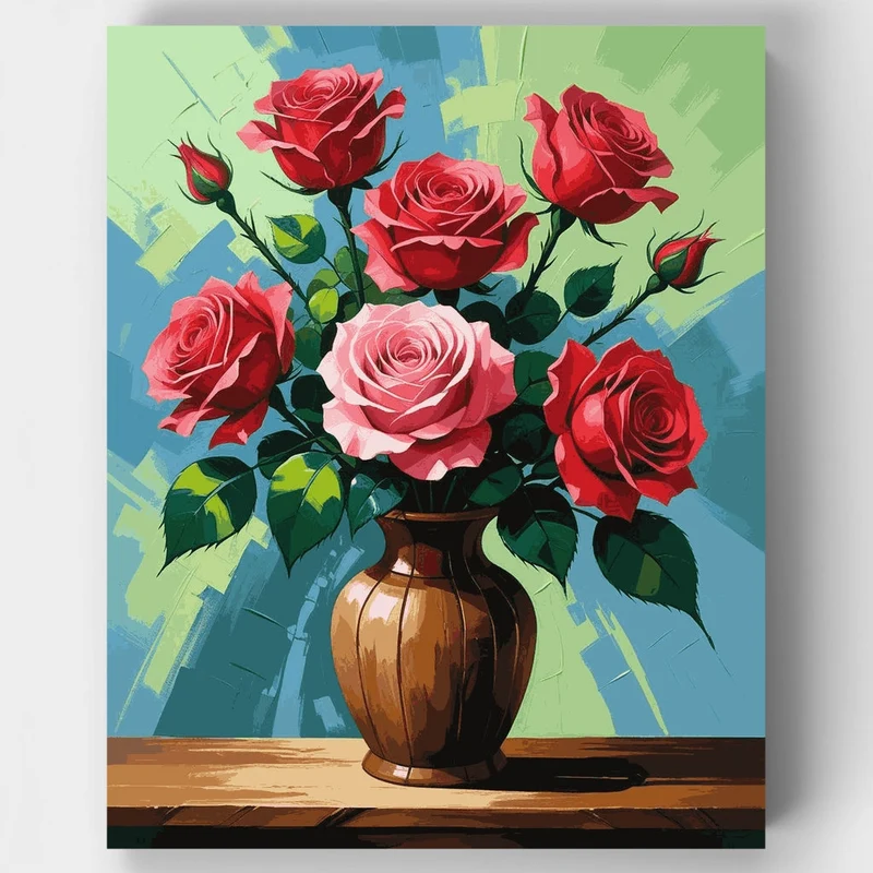 Red Roses in Vase - Paint by Numbers Kit