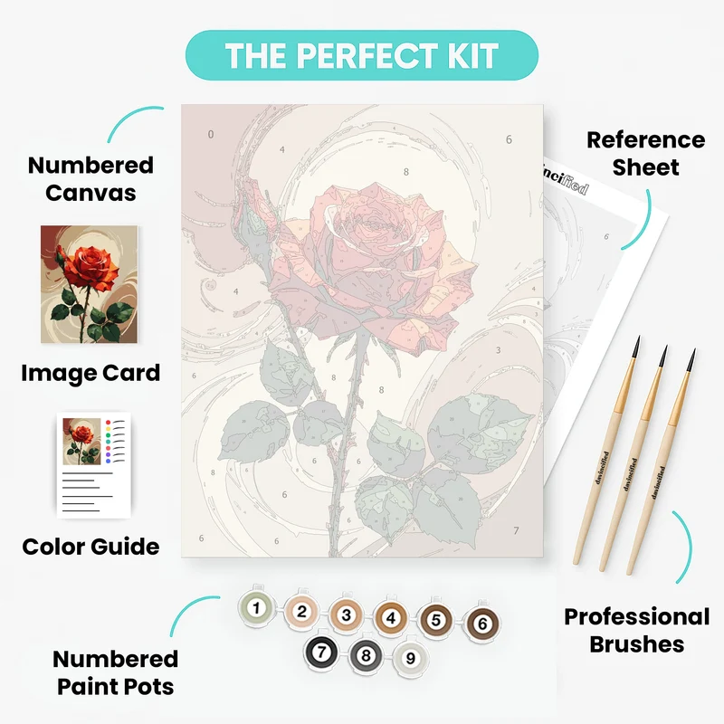 Red Rose with Swirling Background - Paint by Numbers Kit