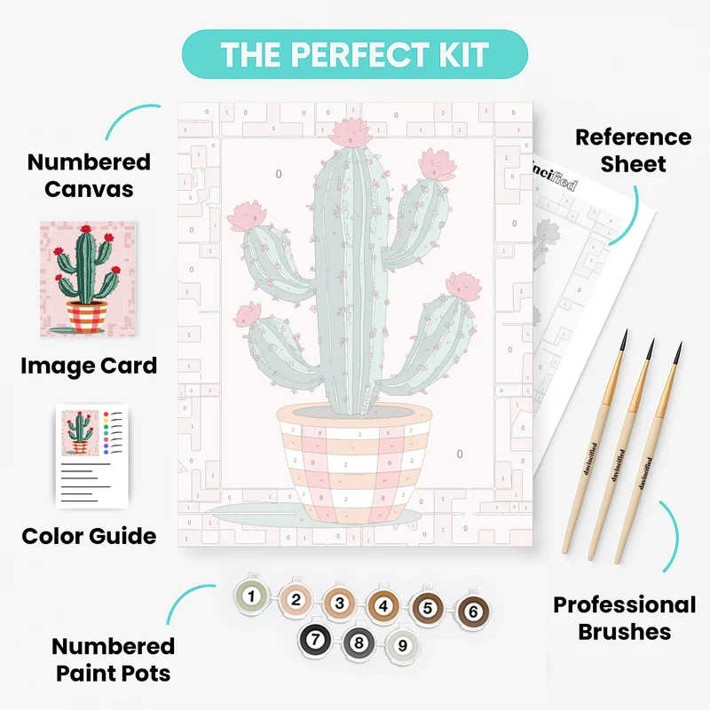 Vibrant Cactus with Red Flowers - Paint by Numbers Kit