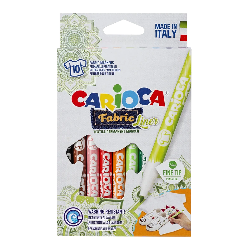 Маркери за текстил Carioca, тънък връх, 10 бр., микс от цветове
