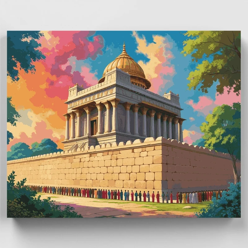 Ancient Temple with Golden Dome - Paint by Numbers Kit