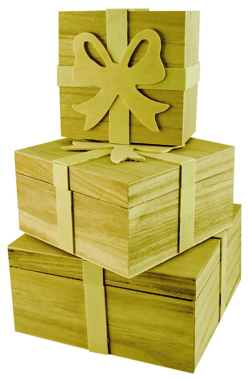 Lesene škatlice Pentart, set 3 kosov, 16 x 16 x 8 cm
