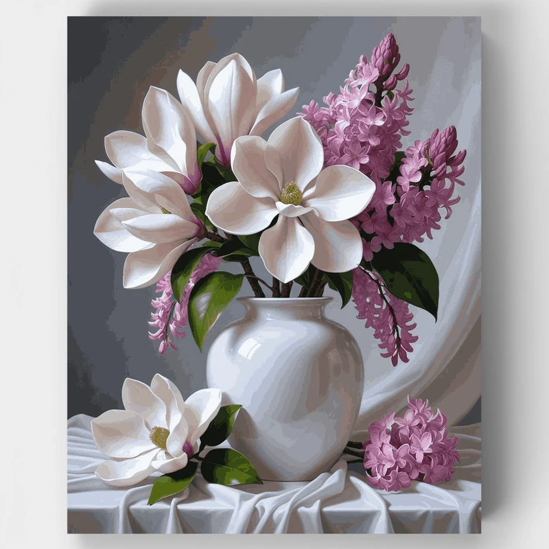 Elegant Magnolia and Lilac Still Life - Paint by Numbers Kit