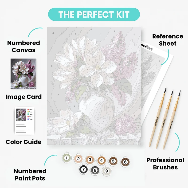 Elegant Magnolia and Lilac Still Life - Paint by Numbers Kit