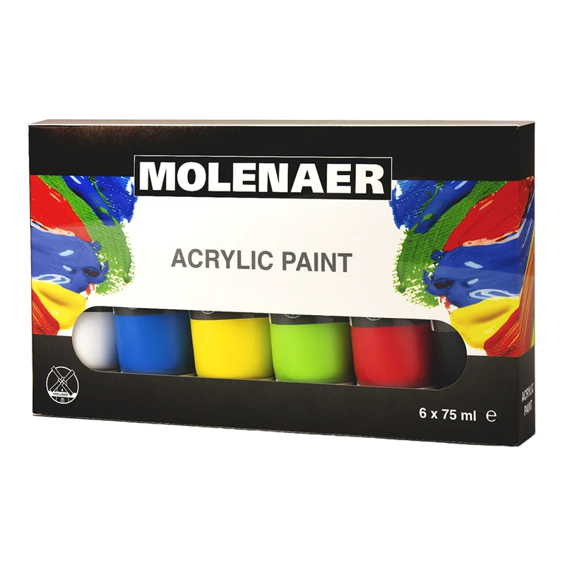 Комплект акрилни бои Molenaer 6 x 75 ml - микс от цветове