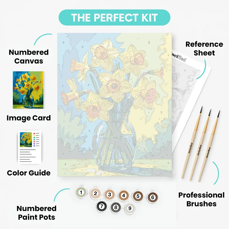 Golden Daffodils in Clear Vase - Paint by Numbers Kit