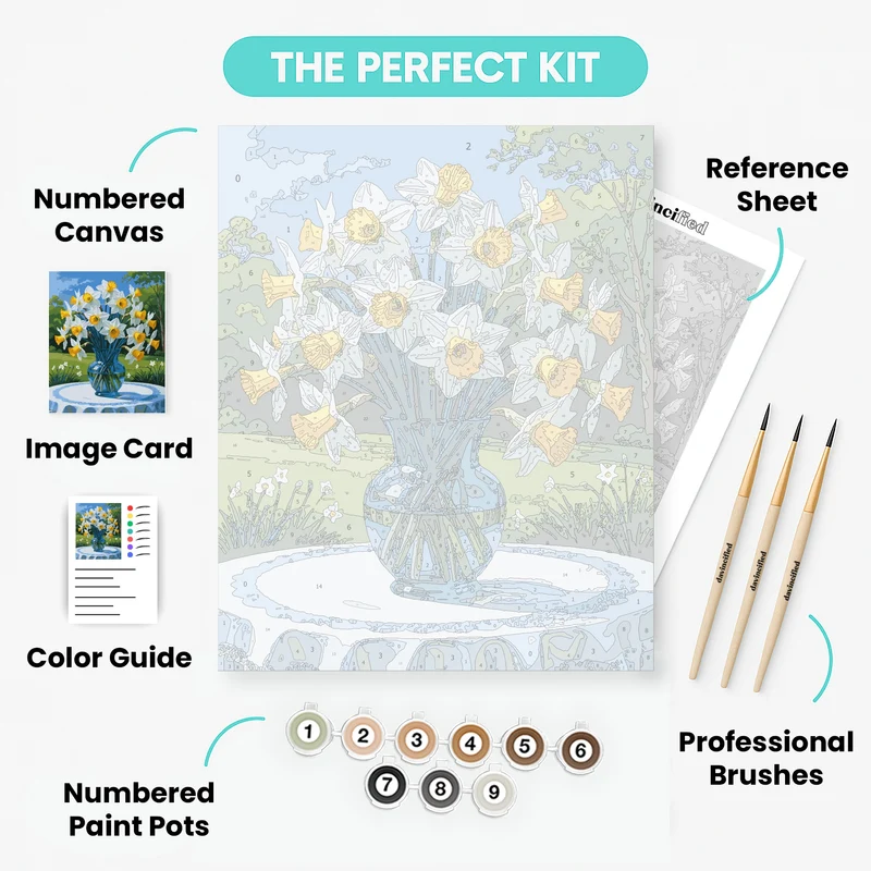 Daffodils in Blue Vase - Paint by Numbers Kit