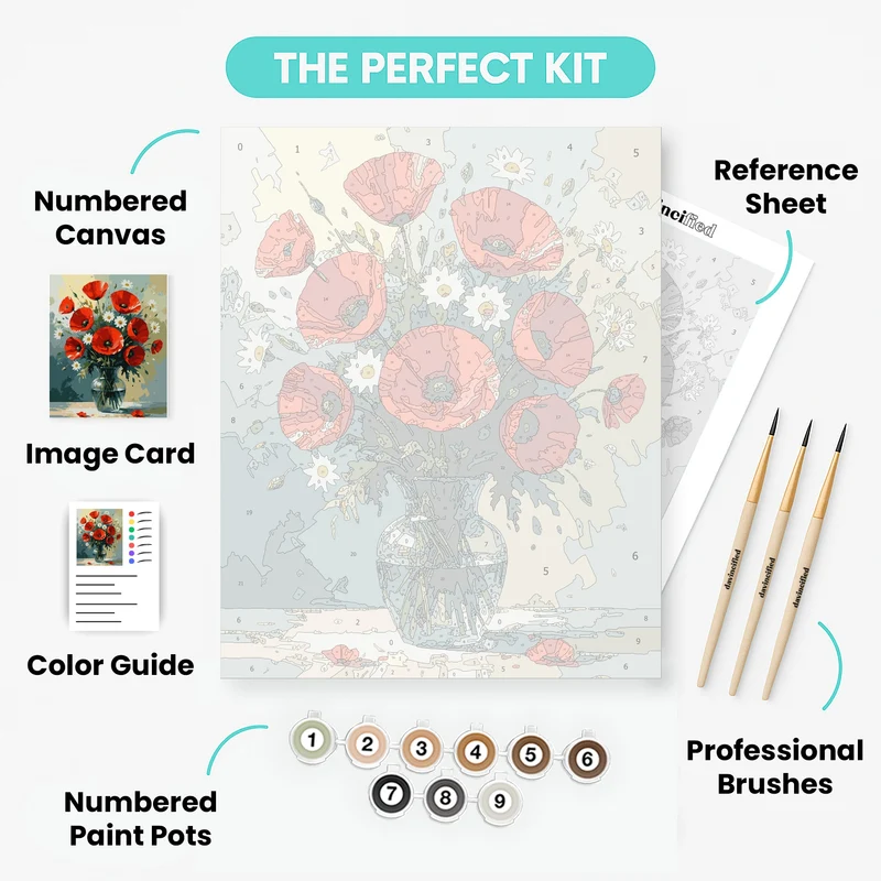 Red Poppies and Daisies Bouquet - Paint by Numbers Kit