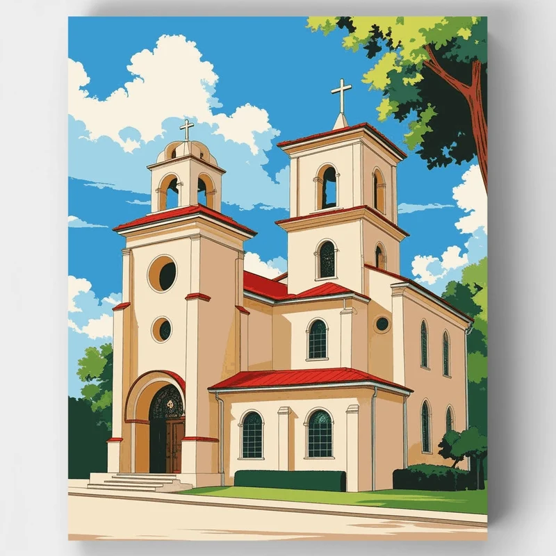 Orthodox Church with Twin Bell Towers - Paint by Numbers Kit