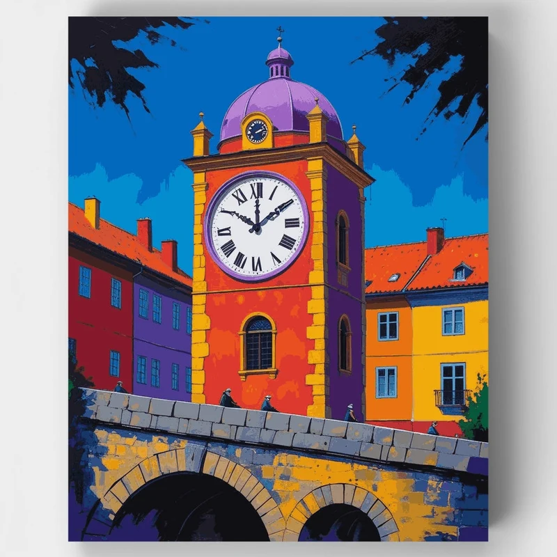 Colorful European Clock Tower - Paint by Numbers Kit