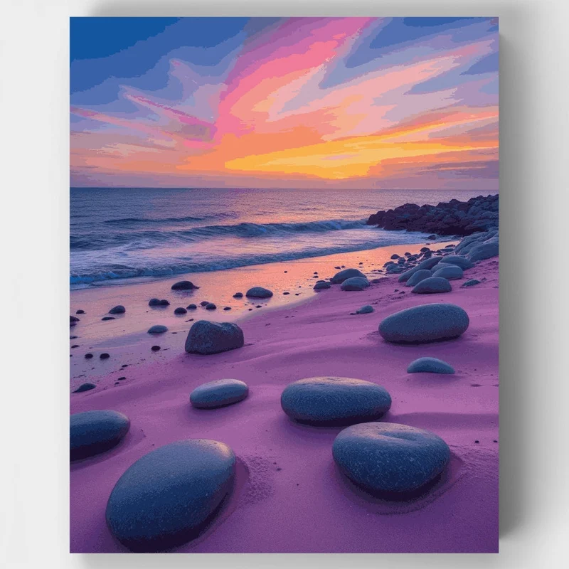 Sunset Beach with Smooth Stones - Paint by Numbers Kit
