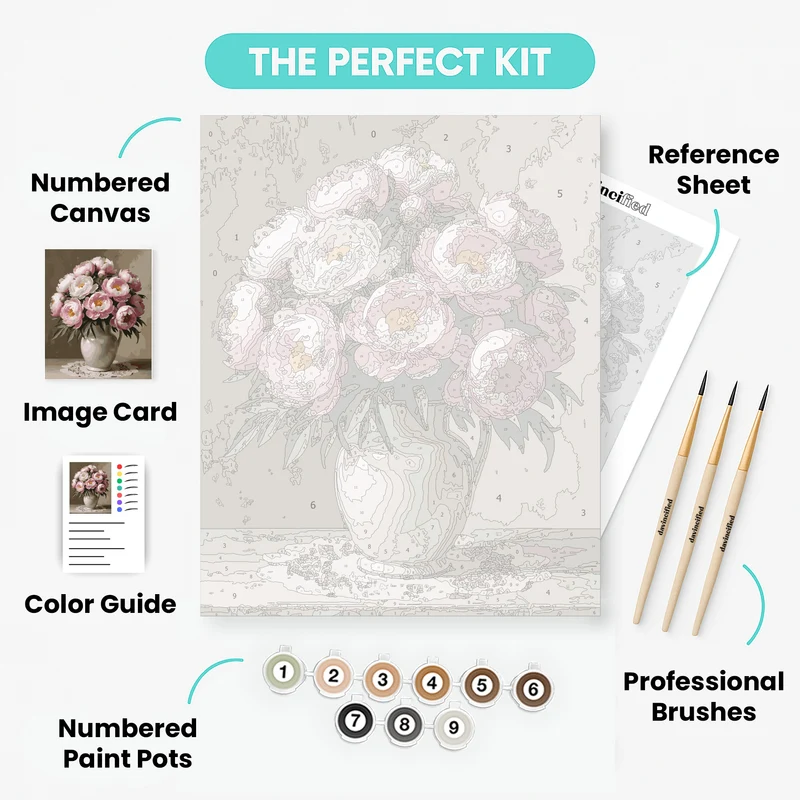 Pink Peonies in Vase - Paint by Numbers Kit