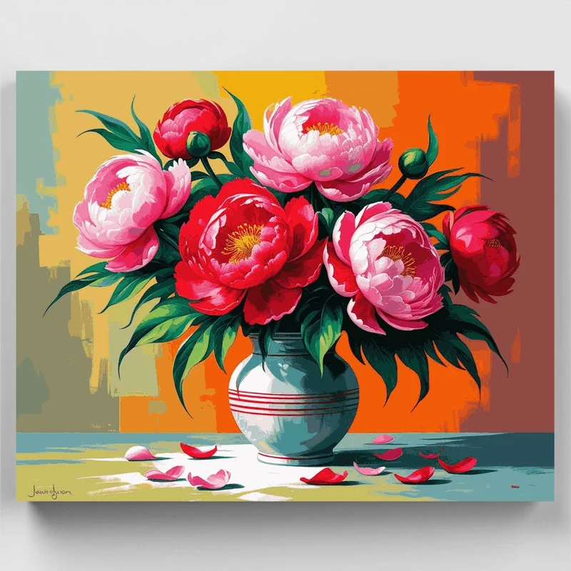 Vibrant Peonies in Vase - Paint by Numbers Kit