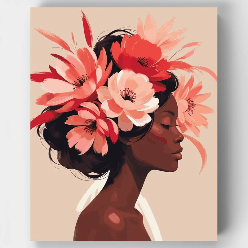 Woman with Coral Peonies - Paint by Numbers Kit