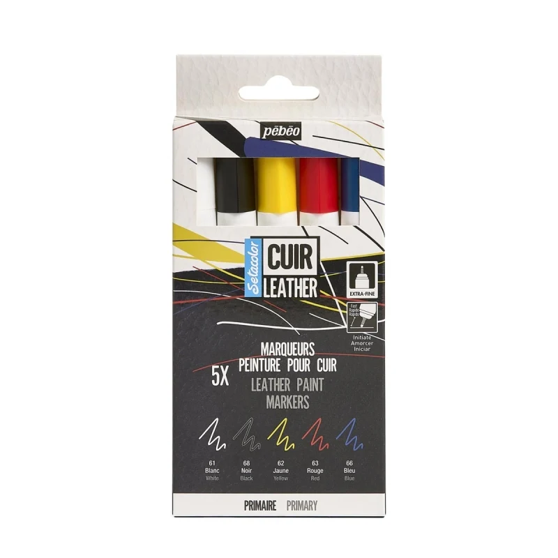 Pebeo - 5x Setacolor Fluorescent Leather Markers- Primary Colours