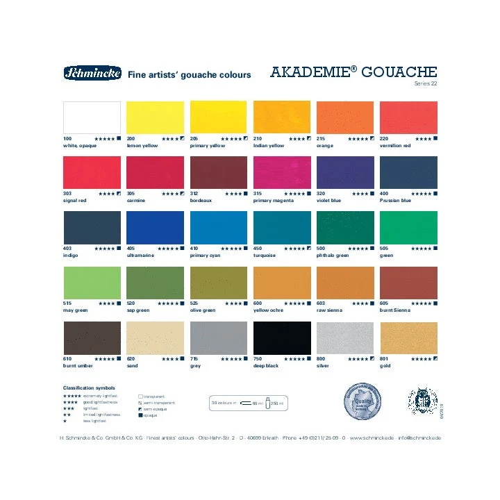 Schmincke AKADEMIE Gouache Paint Set, 10 x 60 ml