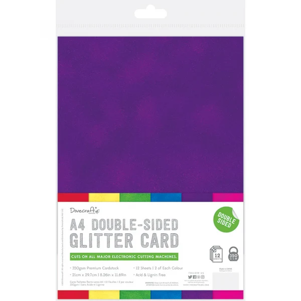 Dovecraft - Glitter Card Rainbow Bright - A4 Double Sided Sheets - 6 Sheets