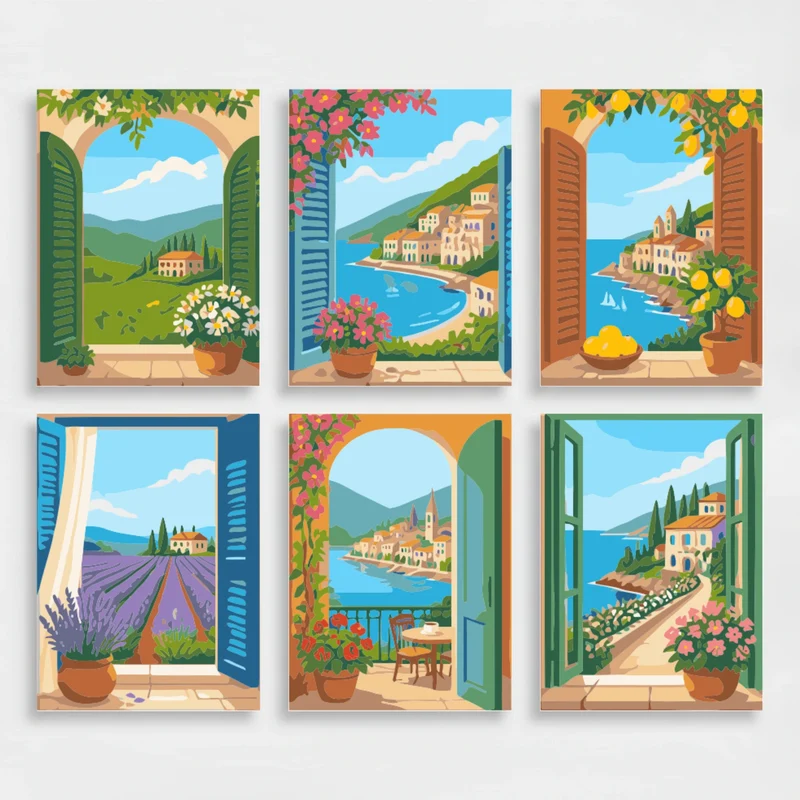 Mediterranean Windows - Mini Paint by Numbers Set
