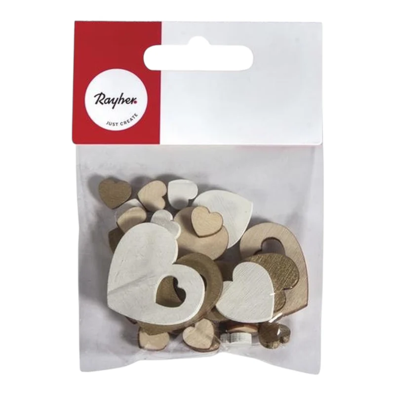 Rayher Holz-Streuteile Herzen FSC 100%, 33 Stück, ca. 1–3,5 × 1–3 cm