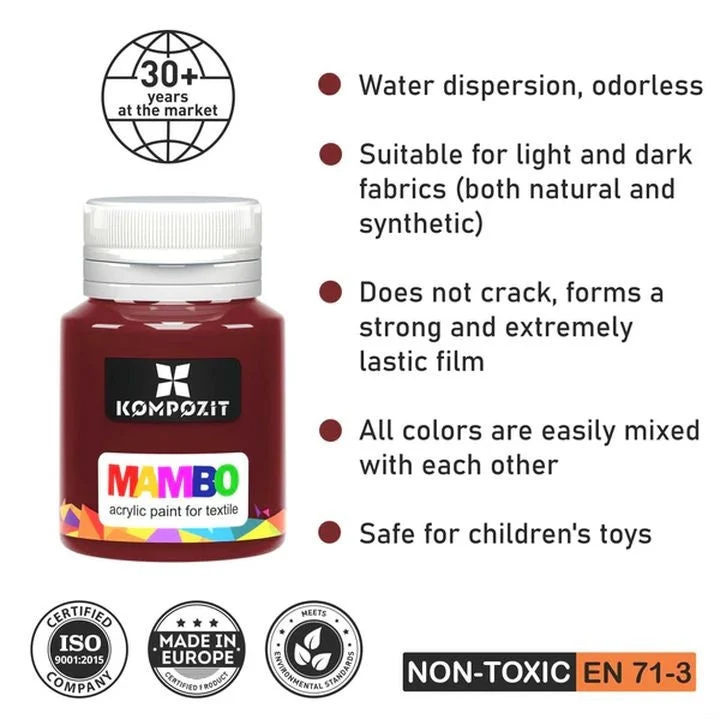 MAMBO Kompozit Set of Fabric and Leather Paints, 9 x 20 ml