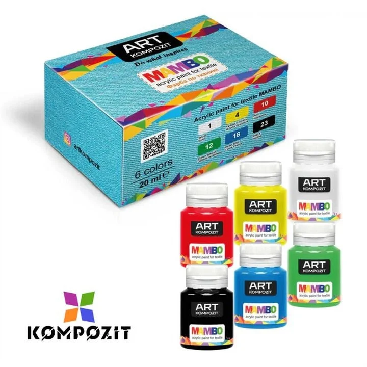 MAMBO Kompozit Fabric and Leather Paint Set, 6 x 20 ml