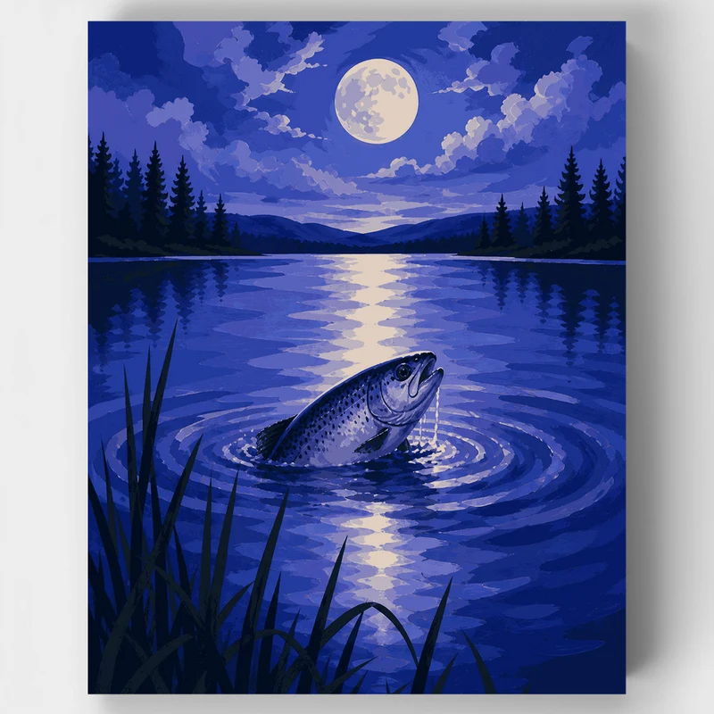 Moonlit Trout Rising - Paint by Numbers Kit