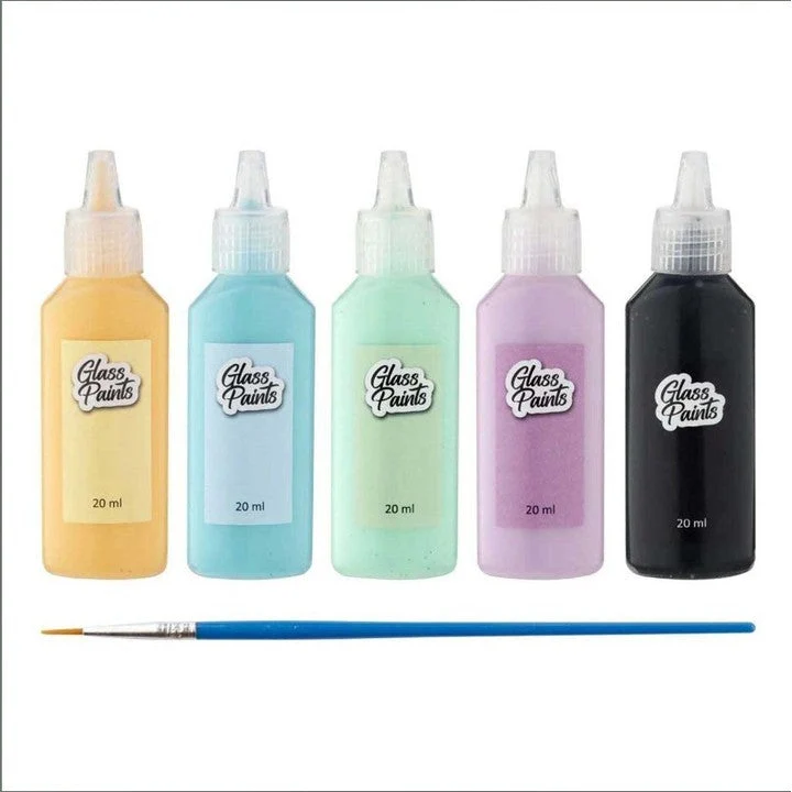 Glass Paint Set With Brush, 5 x 20 ml