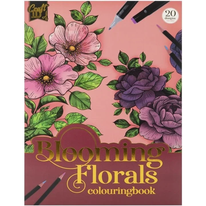 BLOOMING FLORALS Stress-Relief Coloring Book, 20 Pages