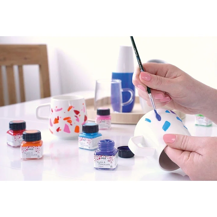 KREUL Glass and Porcelain Paint Set, 6 x 20 ml + Brush
