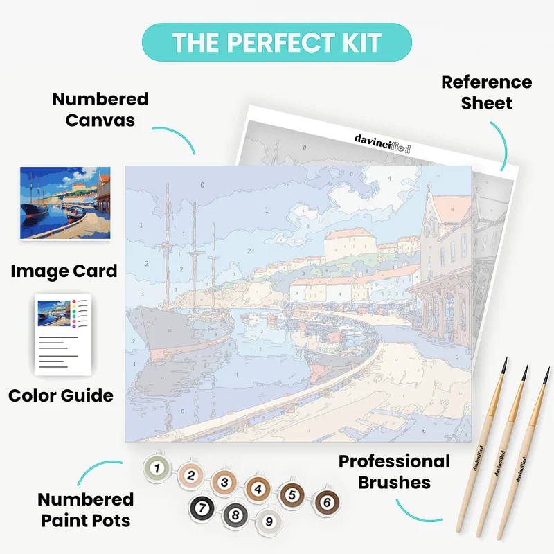 Mediterranean Coastal Harbor - Paint by Numbers Kit